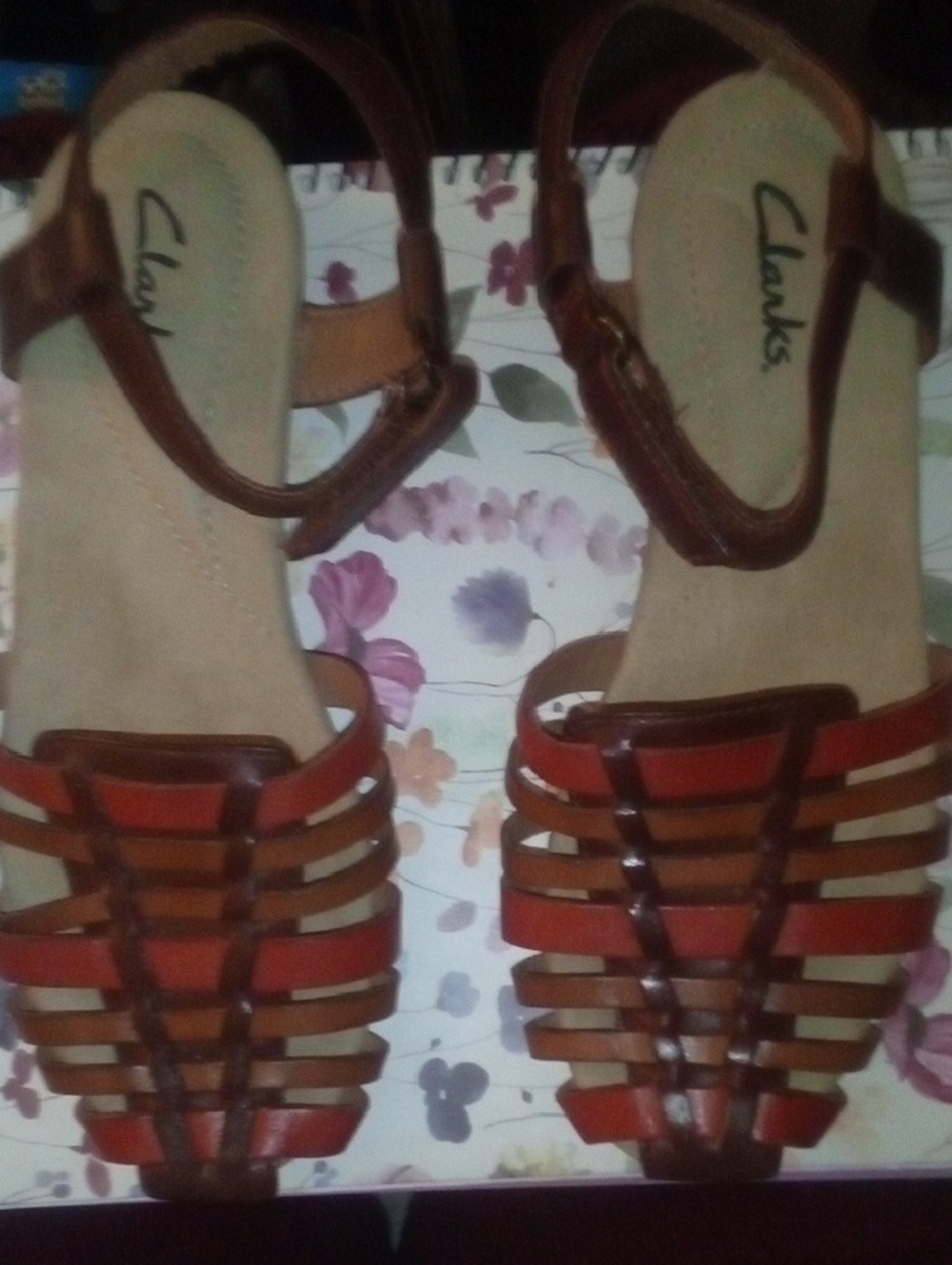 Clarks Women’s Brown and Red Strappy Leather Sandals